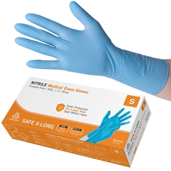 Handskar SAFE nitril puderfria blå kraftiga extra lång S 100st/fp
