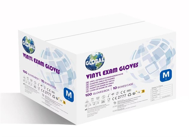 Handskar vinyl puderfri Global transp. stl M/8 100st/fp