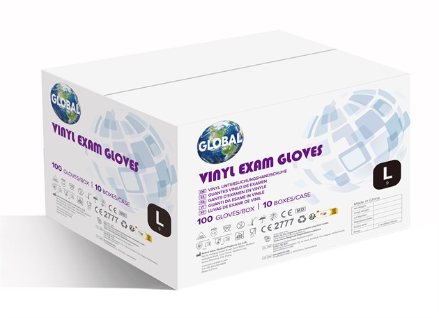 Handskar vinyl puderfri Global transp. stl L/9 100st/fp