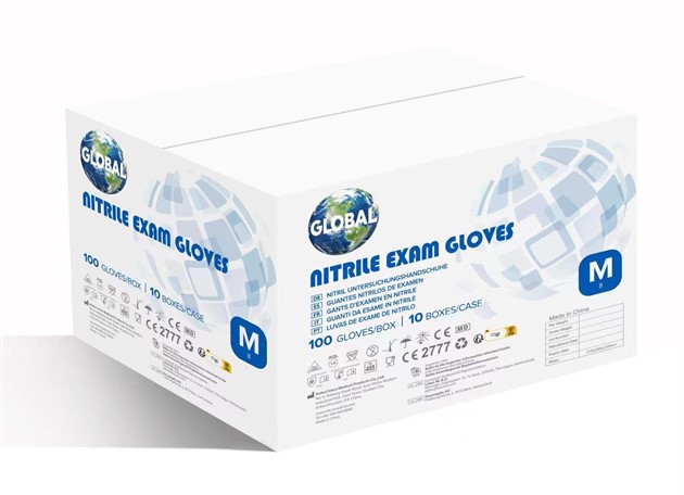 Handskar Nitril Global puderfri blå stl M/8 100st/fp