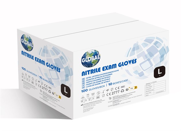 Handskar Nitril Global puderfri blå stl L/9 100st/fp