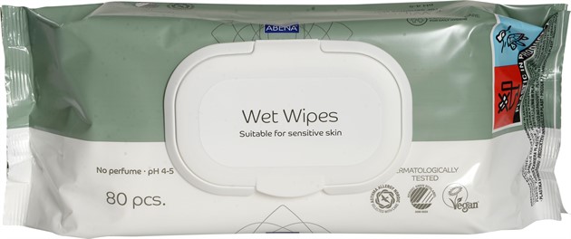 Tvättlapp våtservett Abena med plastlock oparfymerade 80st/fp