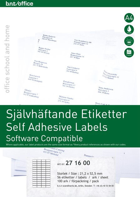 Kopierings & laseretikett 52,5x21,2mm/56 etiketter/ark 100stA4/fp