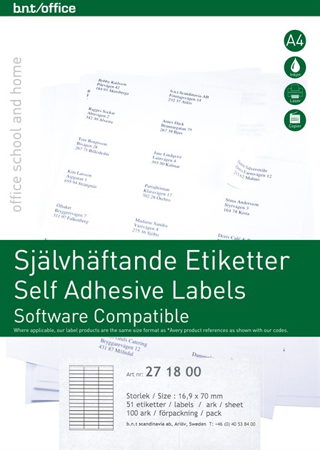 Kopierings & laseretikett 70x16,9mm/51 etiketter per ark 100stA4/fp