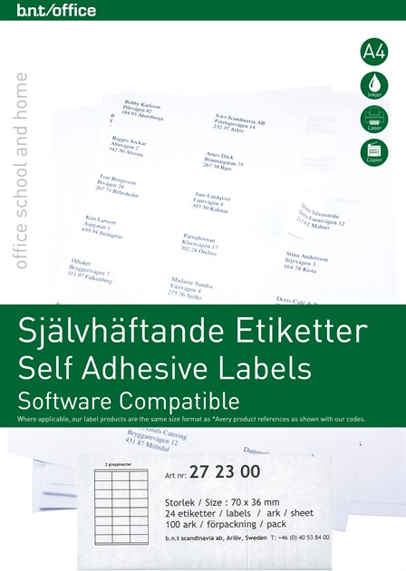 Kopierings & laseretiketter 70x36mm/24 etiketter per ark med 2 grepp