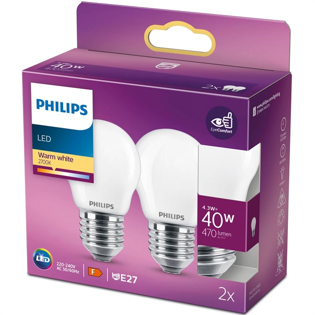 Led E27 Klot 40W P45 Frost 250lm 2-pack